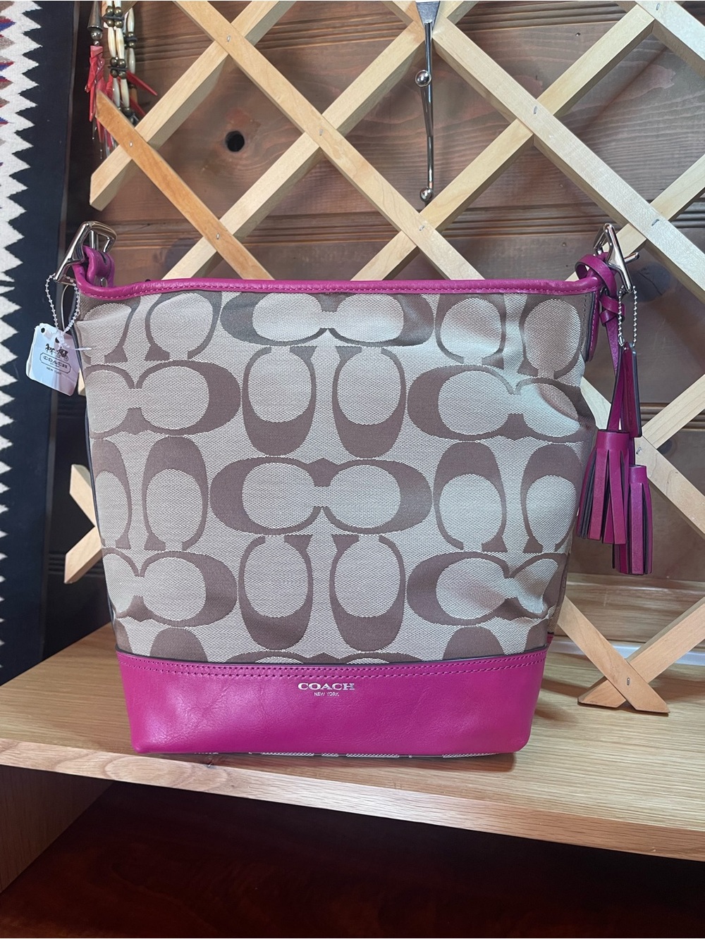 NWT Authentic Coach New York Shoulder Bag/ Slouchy Hobo /Bucket Bag / Magenta - Picture 14 of 16